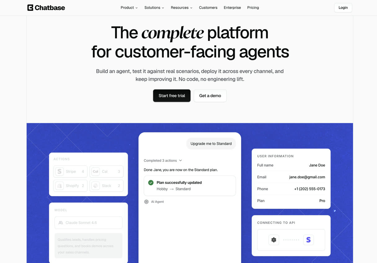 Startseite von Chatbase