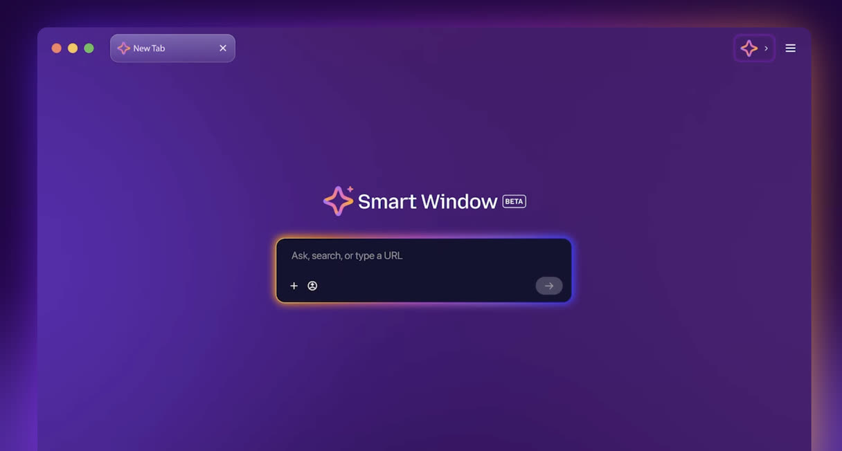 Firefox Smart Window mit Eingabefeld für die KI-Suche