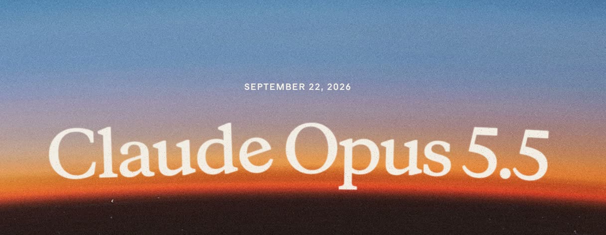 Schriftzug „Claude Opus 5.5“ vor einem Abendhimmel mit Farbverlauf von Blau zu Orange