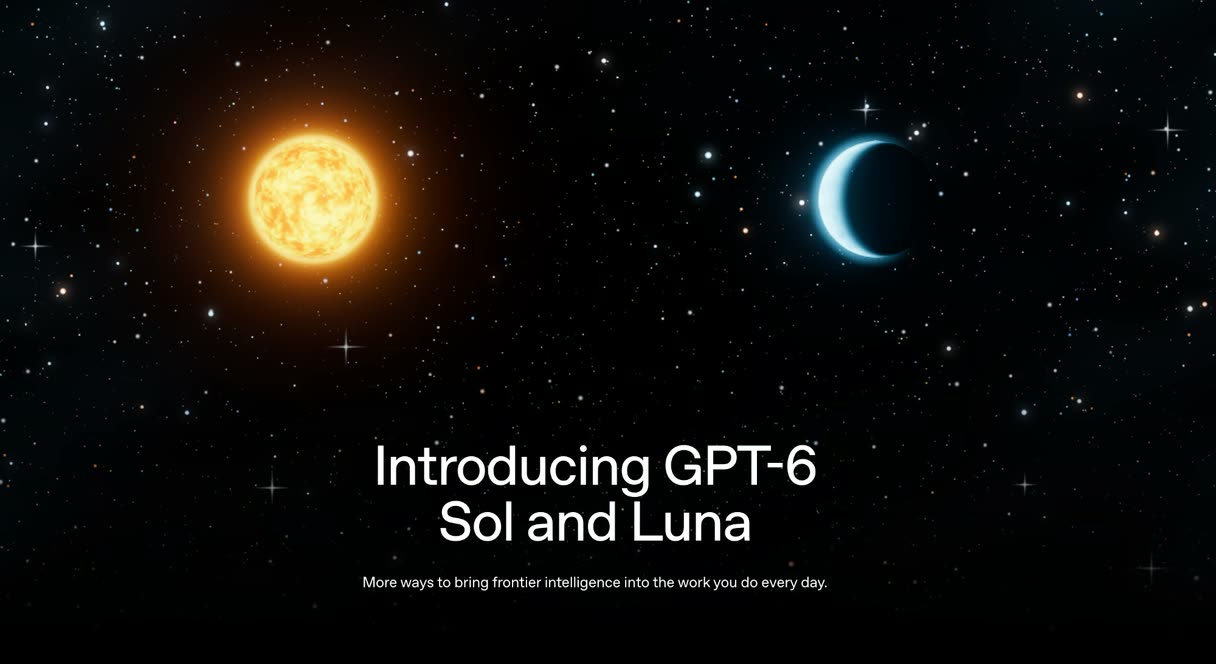 Ankündigung von OpenAI: „Introducing GPT-6 Sol and Luna“ mit Sonne und Mond vor einem Sternenhimmel