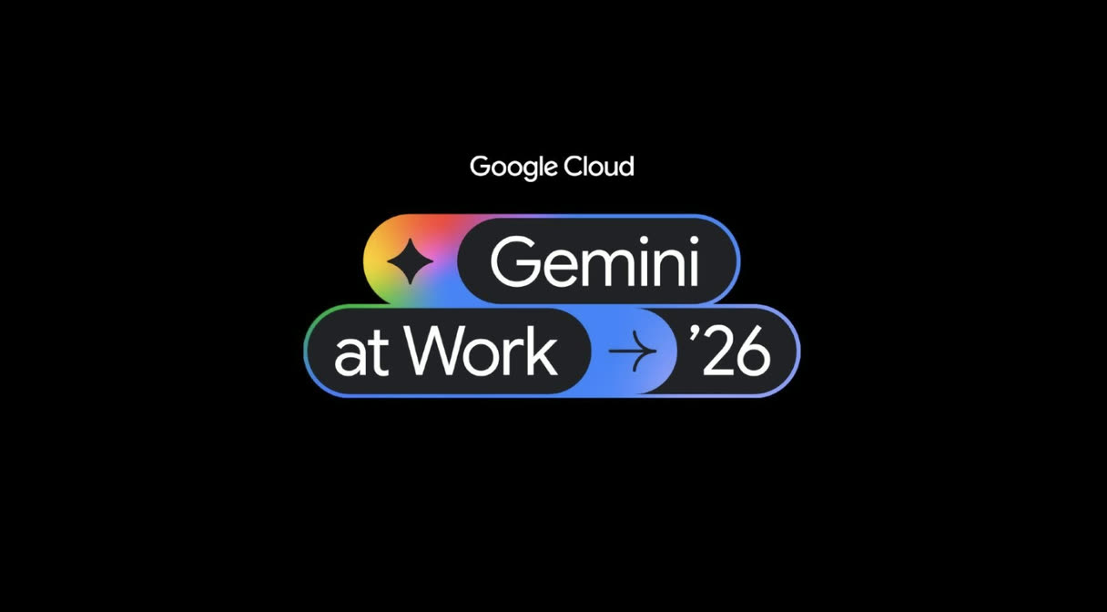 Logo der Google-Cloud-Veranstaltung „Gemini at Work ’26“ auf schwarzem Hintergrund